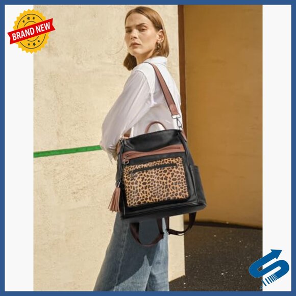 Large Vegan Leather Travel Backpack Purse with Multiple Compartments